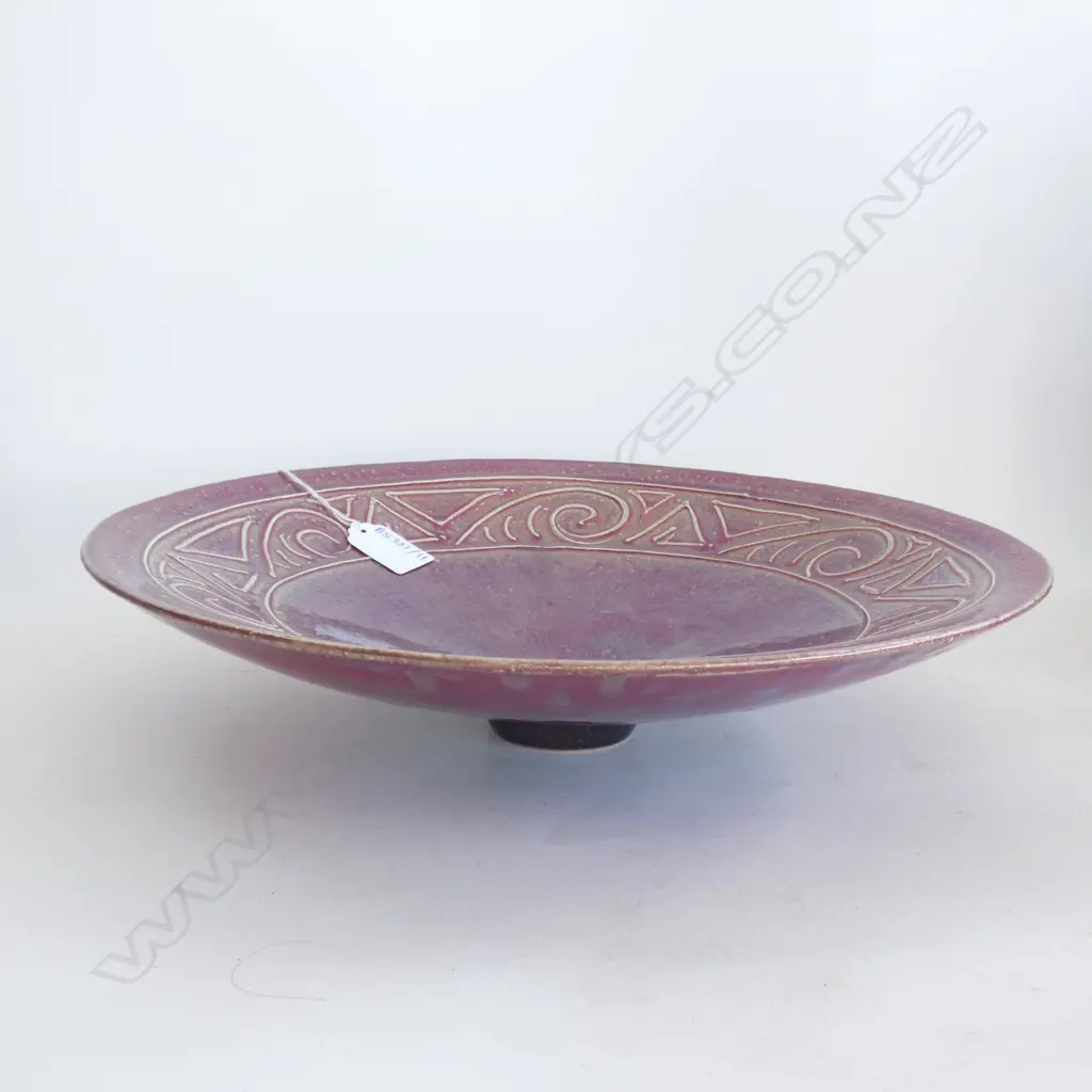 FLARED CONICAL BOWL w. RED LUSTRE GLAZE, STAMPED 340mm dia Image 1++