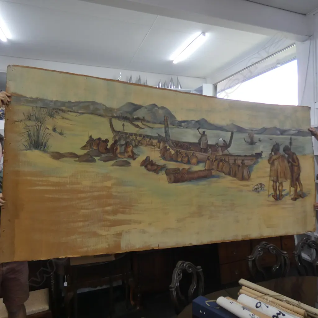 MAORI LANDSCAPE BACKDROP PAINTED ON CARDBOARD  Image 1++