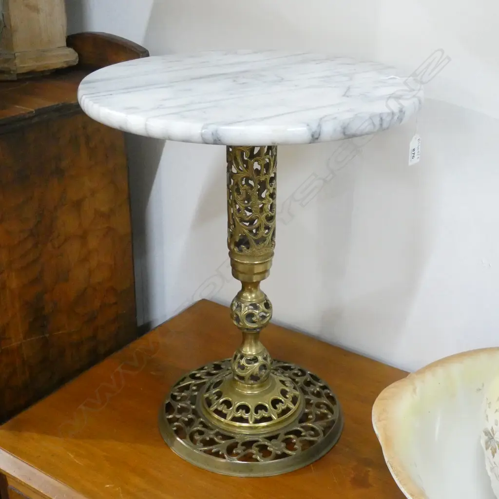 MARBLE TOPPED SIDE TABLE 385mm dia Image 1++