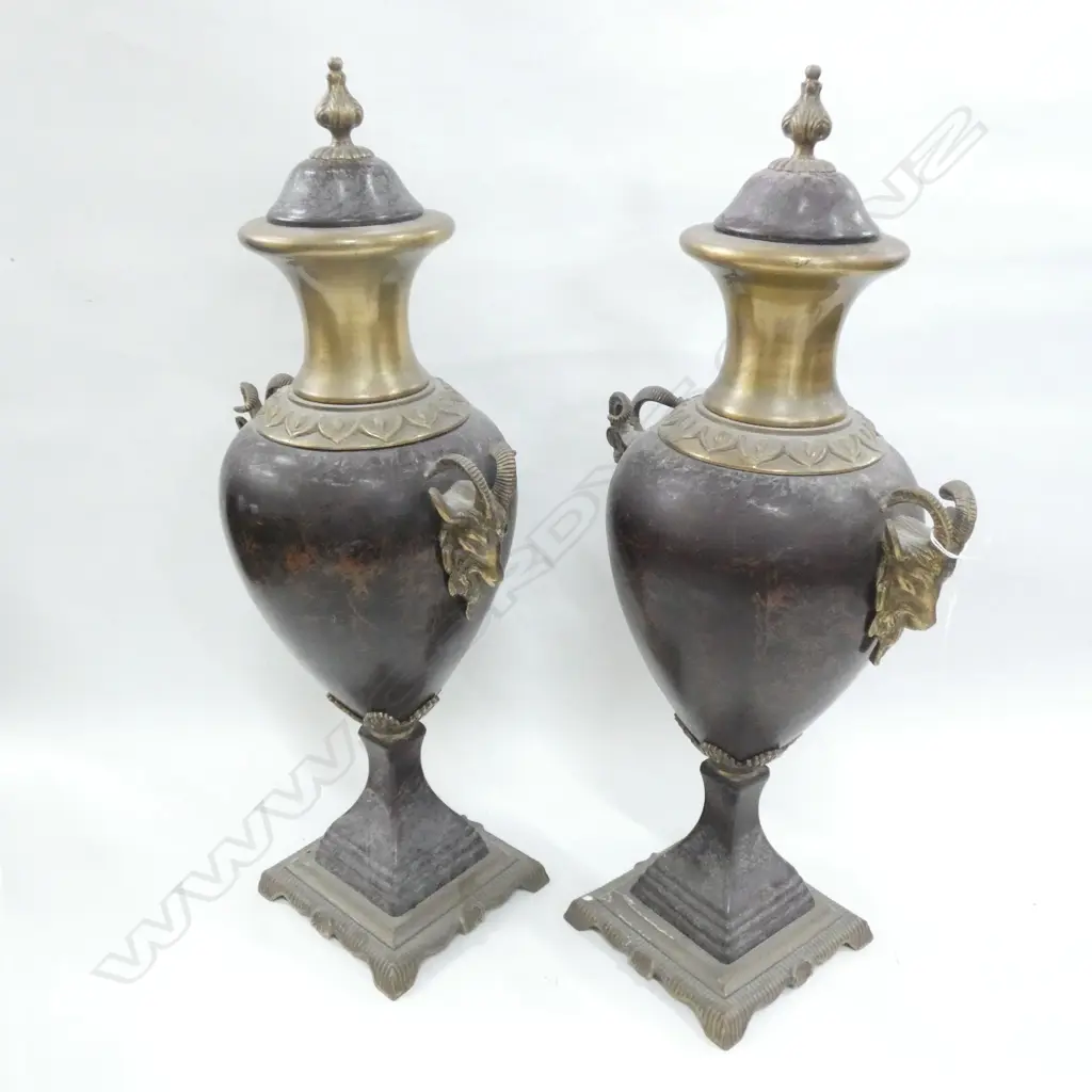 PR METAL URNS w. HORNED GOAT HANDLES H.590mm Image 1++