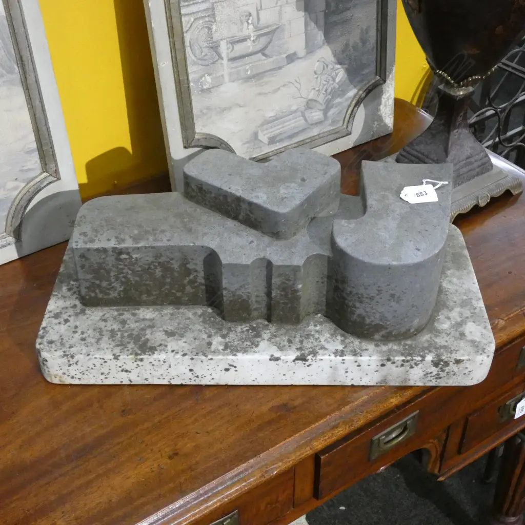 CARVED 2 TONE MARBLE FLAT SCULPTURE Image 1++