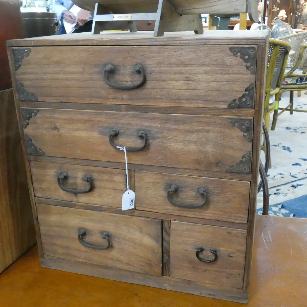 OLD JAPANESE WOODEN SMALL CHEST 6 DRAWER 420x295x450mm Image 1++