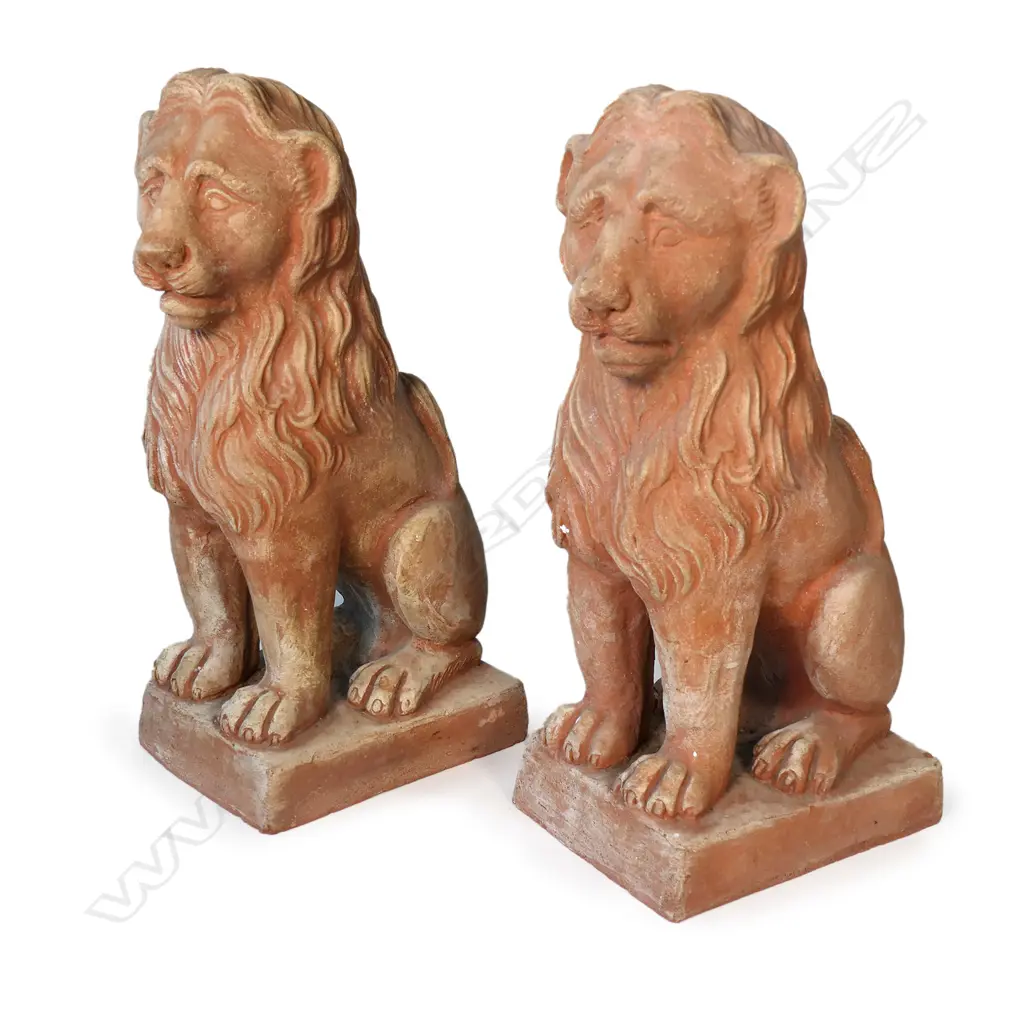 PR TERRACOTTA CLASSICAL SEATED LION STATUES, H. 400MM Image 1++