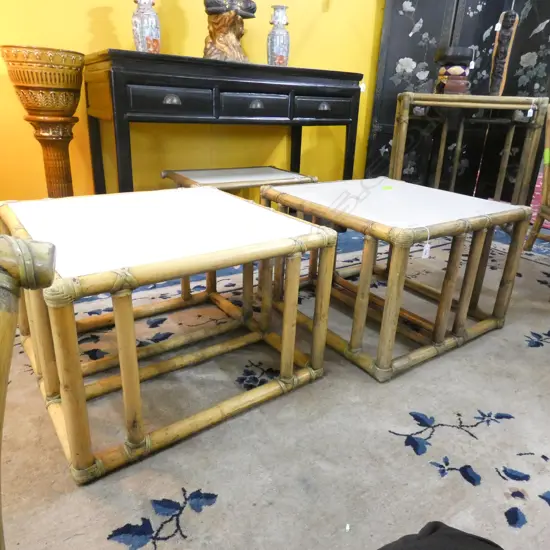 PR MCGUIRE CANE HALL TABLES 600 X 600 X 420MM
