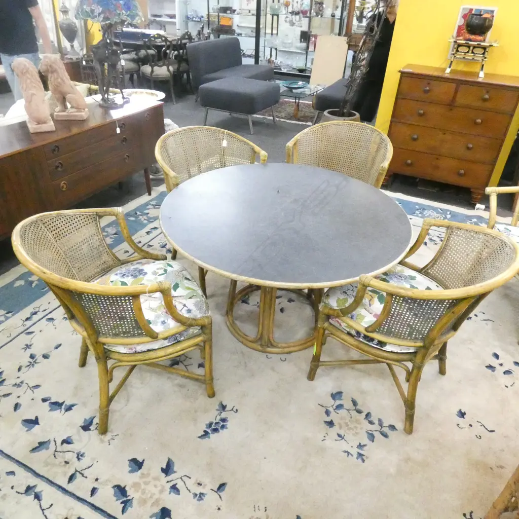 4 MCGUIRE CANE & WICKER CHAIRS & TABLE (DIA 1140MM) Image 1++