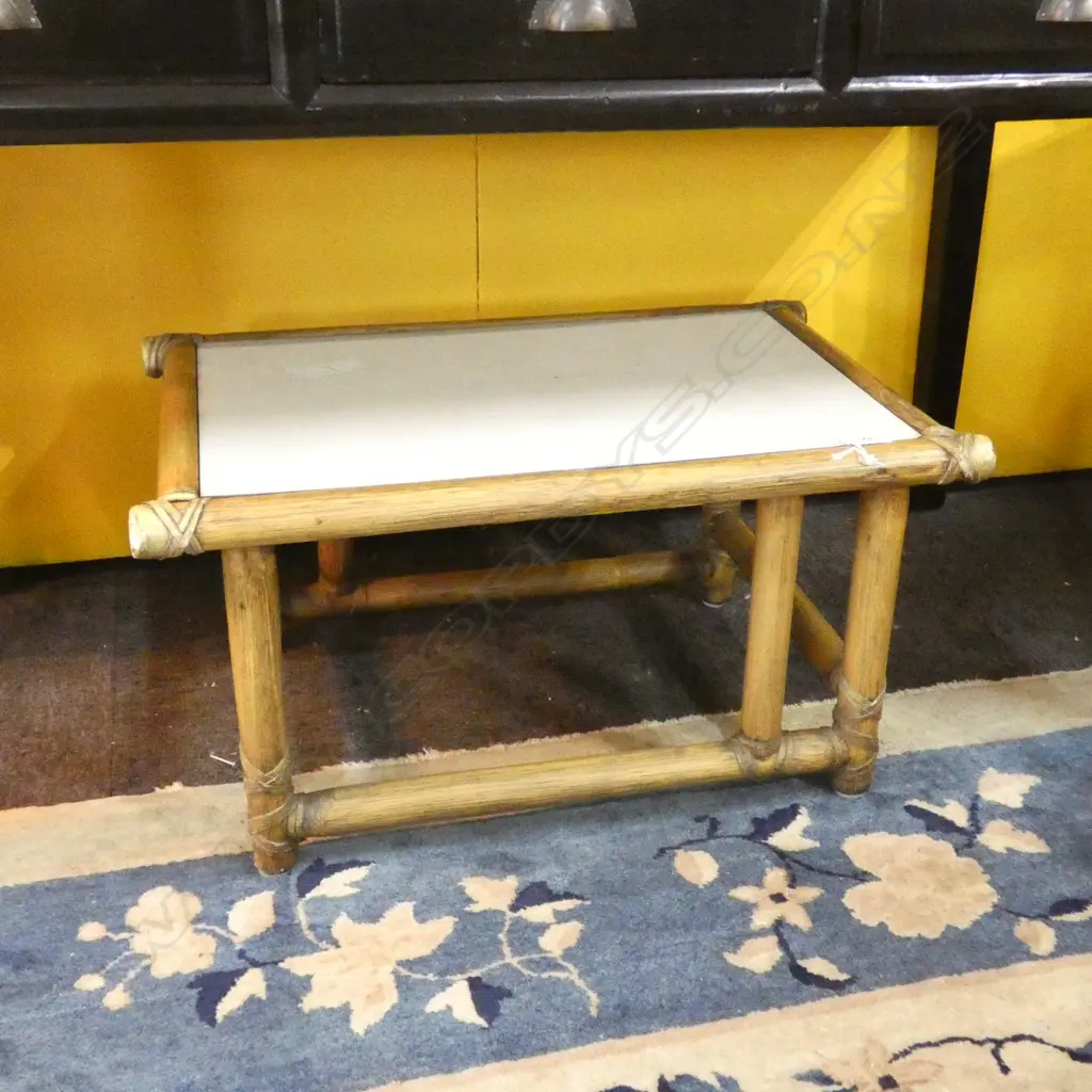 PR OF MCGUIRE ARMCHAIRS AND SIDE TABLE Image 1++
