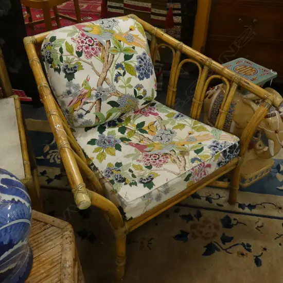 PR OF MCGUIRE ARMCHAIRS AND SIDE TABLE