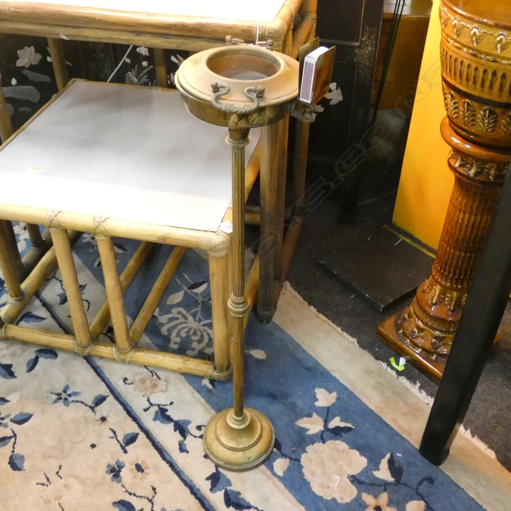 BRASS FLOOR ASHTRAY WITH MATCH BOX HOLDER H. 850MM Image 1++