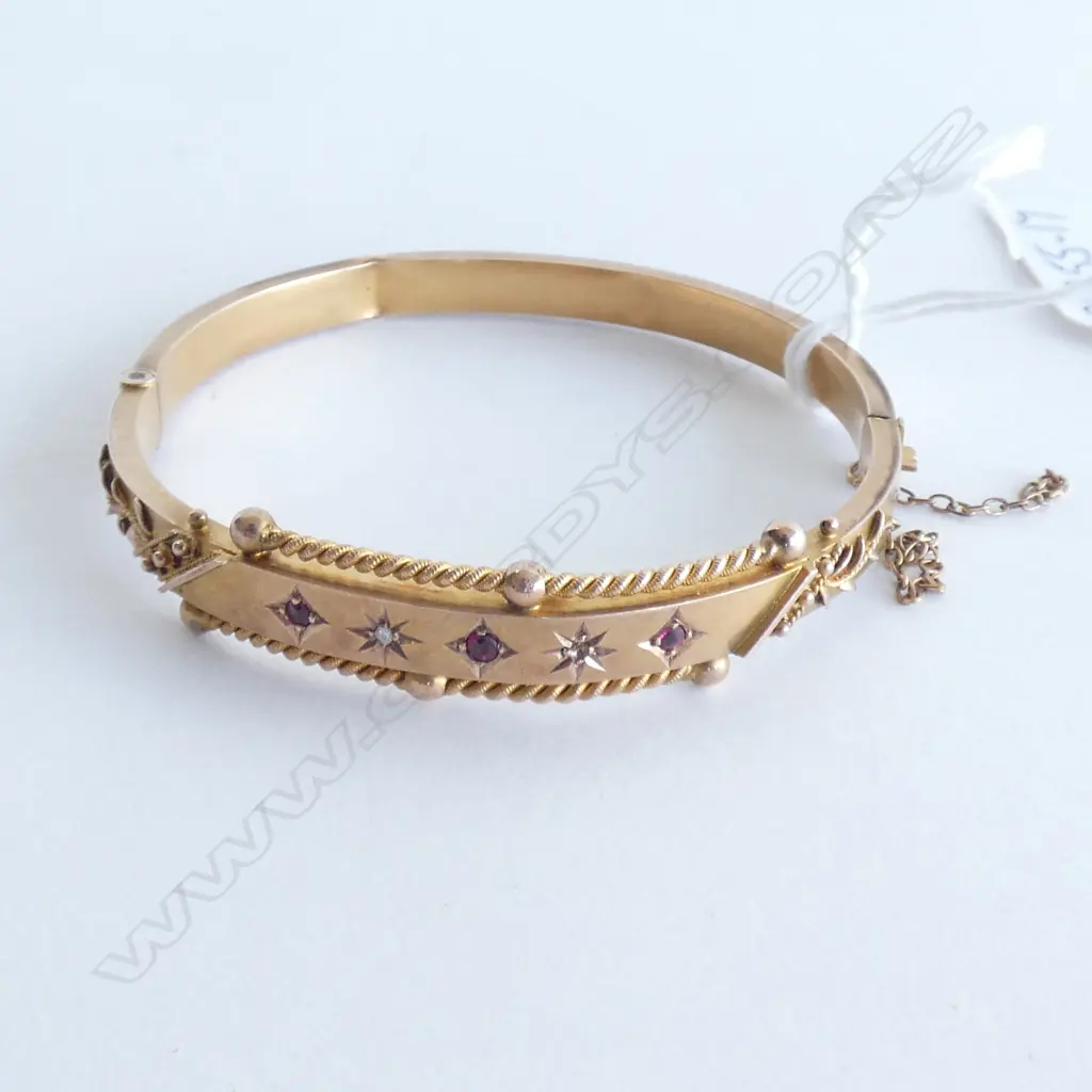 EDWARDIAN 9CT ROSE GOLD RUBY/DIAMOND BANGLE (AF) Image 1++