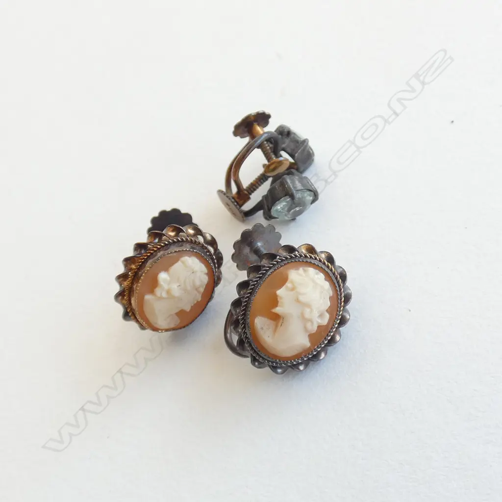 2 PAIRS 9CT EARRINGS CAMEO & SPINEL  Image 1++