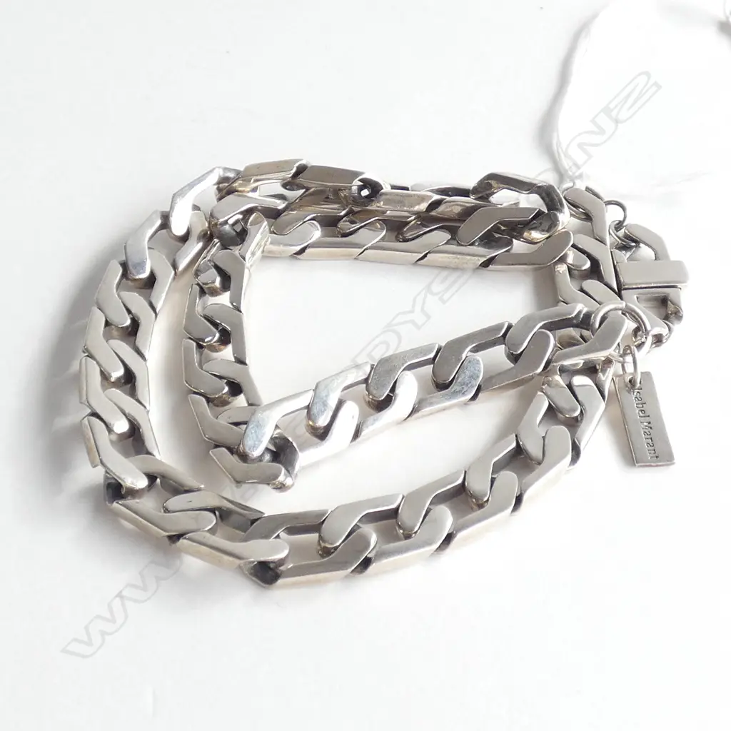 MODERN HEAVY SILVER FLAT CURB LINK NECK CHAIN 86GMS Image 1++