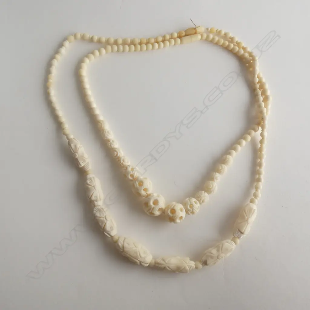 TWO CARVED  BEAD NECKLACES one a/f Image 1++