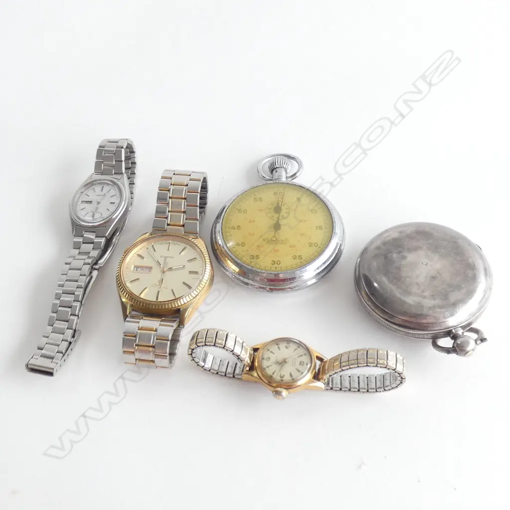 STG SILVER FOB WATCH A/F + STOPWATCH & 3 WATCHES Image 1++