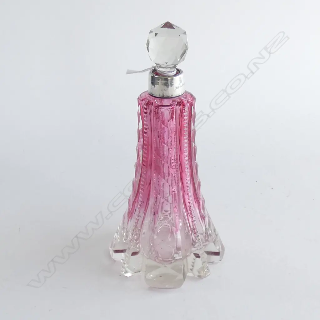 STG TOPPED CRANBERRY COLOURED CRYSTAL BOTTLE B'HAM 1906 H.190mm Image 1++