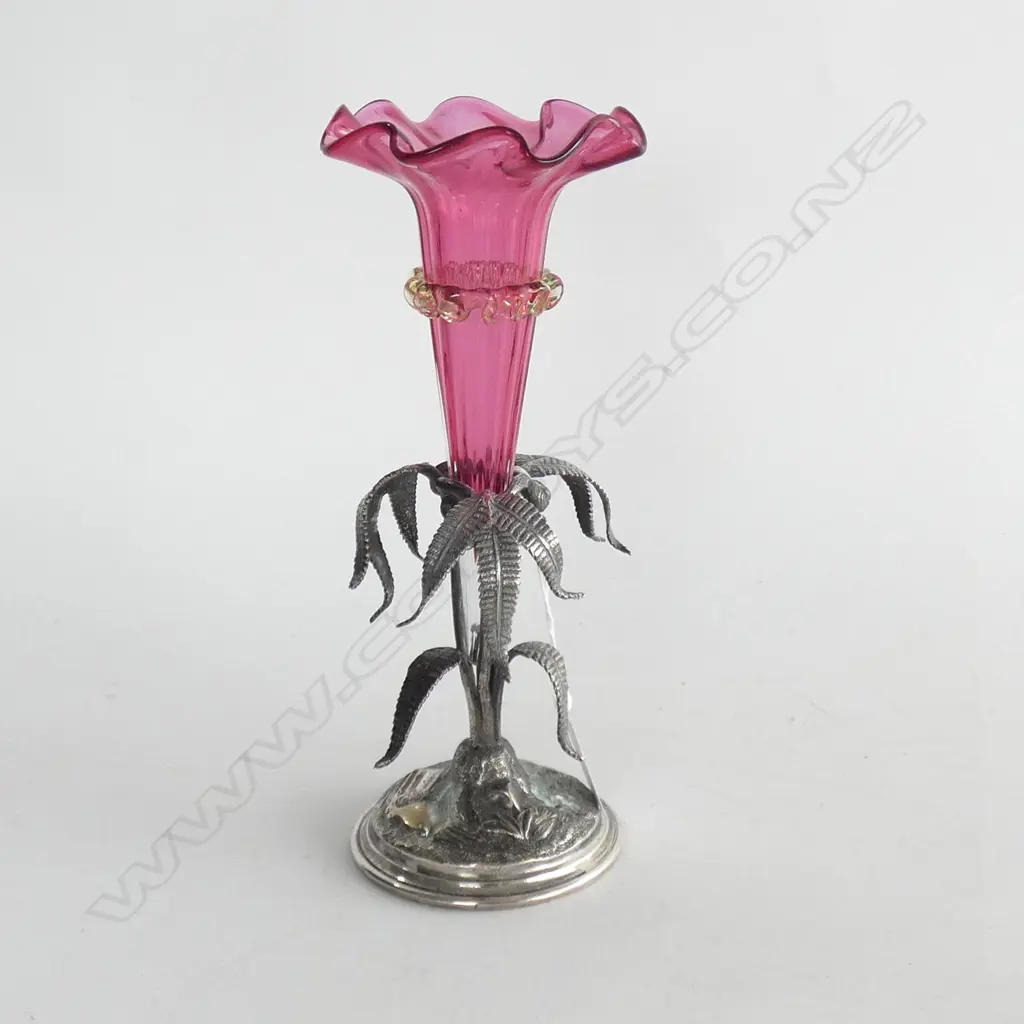 VICTORIAN SILVER PLATE & CRANBERRY GLASS EPERGNE H.220mm Image 1++