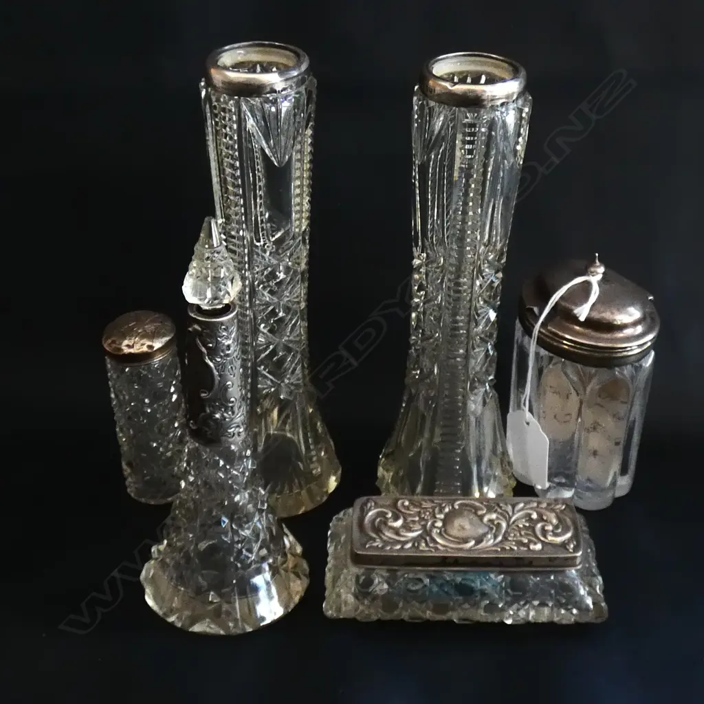 6 PCES EARLY 20thC STG & CRYSTAL CONTAINERS... Image 1++