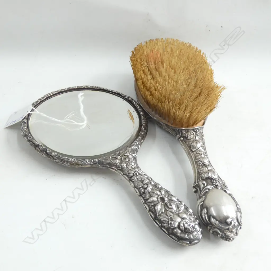 STG SILVER HAIR BRUSH & HAND MIRROR, SHEFFIELD 1902  Image 1++