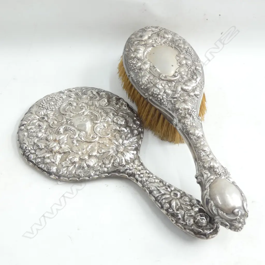 STG SILVER HAIR BRUSH & HAND MIRROR, SHEFFIELD 1902  Image 1++