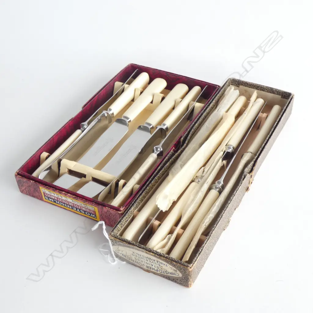 2 BOXES BONE HANDLED KNIVES Image 1++