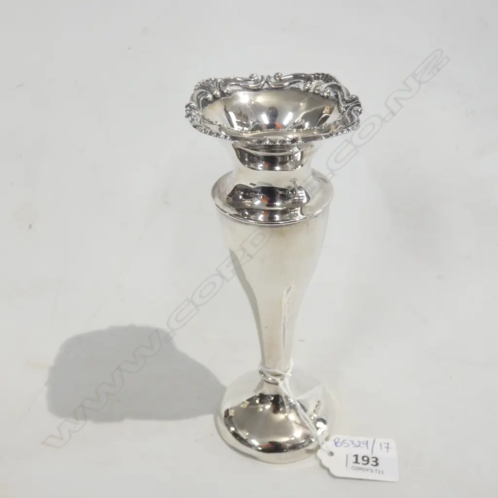 STG SILVER POSEY VASE, SHEFFIELD 1906 H.165mm 202 GRAMS, WEIGHTED Image 1++