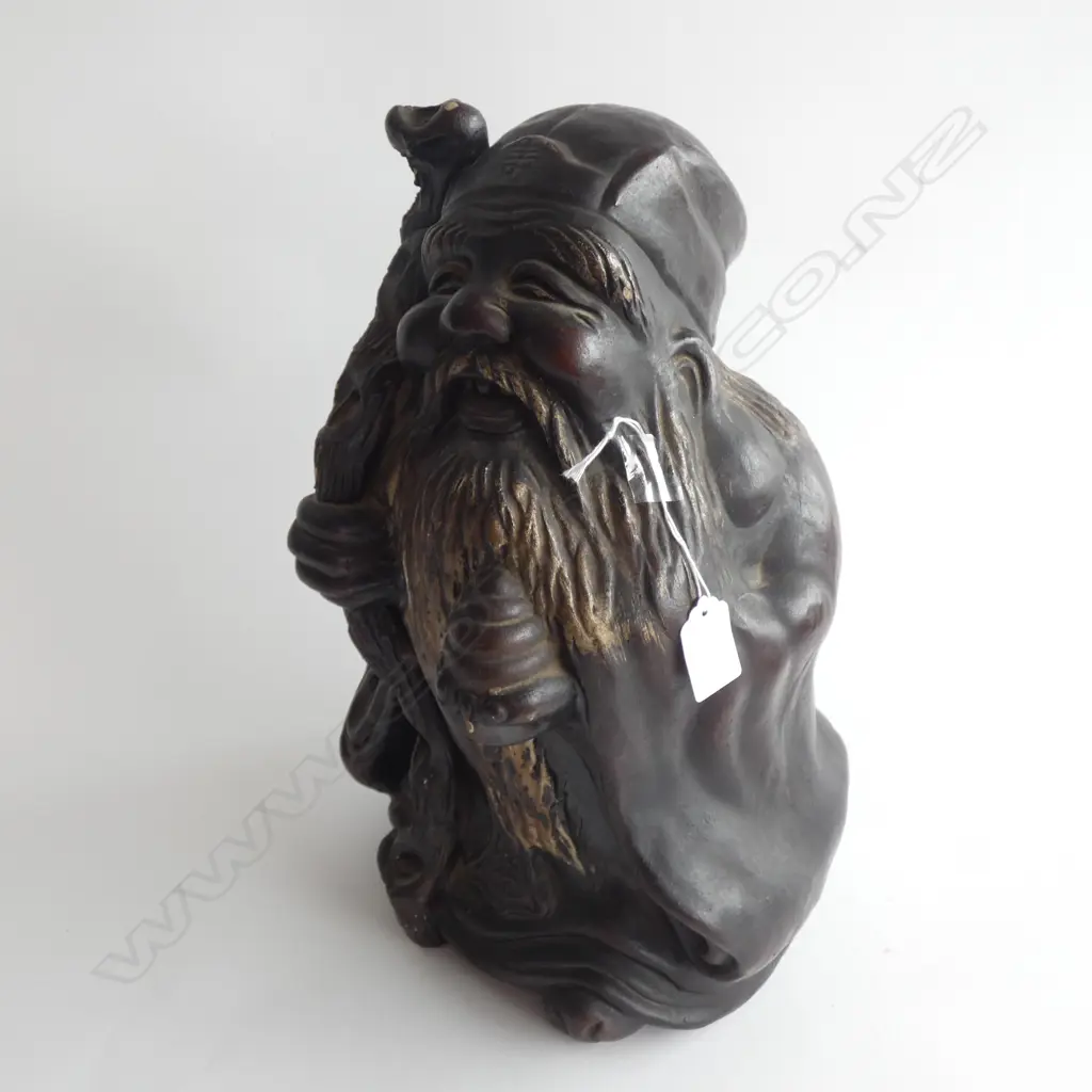 CERAMIC DEITY STATUE LAUGHING OLD GENT H369mm Image 1++