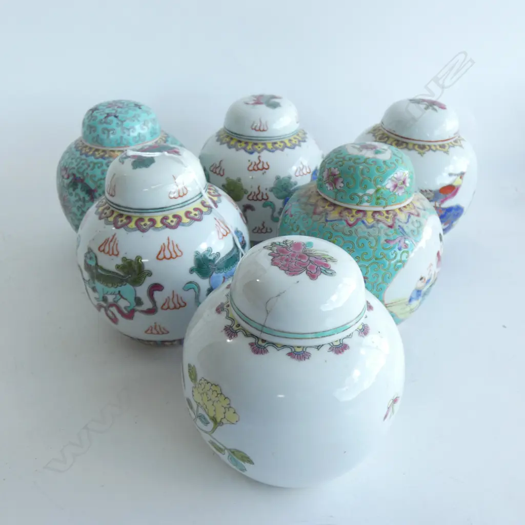 6 CHINESE POLYCHROME GINGER JARS H.115mm Image 1++