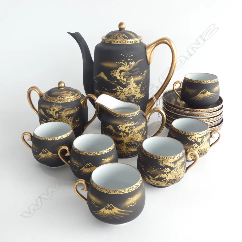  15 PCE SOKO CHINA BLACK & GOLD JAPANESE PORCELAIN TEA SET Image 1++