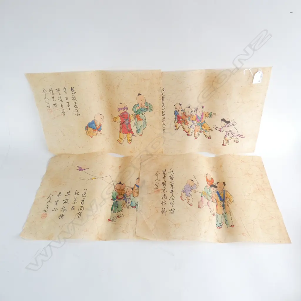 FOUR CHINESE PAINTINGS OF CHILDREN ON SILK PARCHMENT 425 X 290MM Image 1++