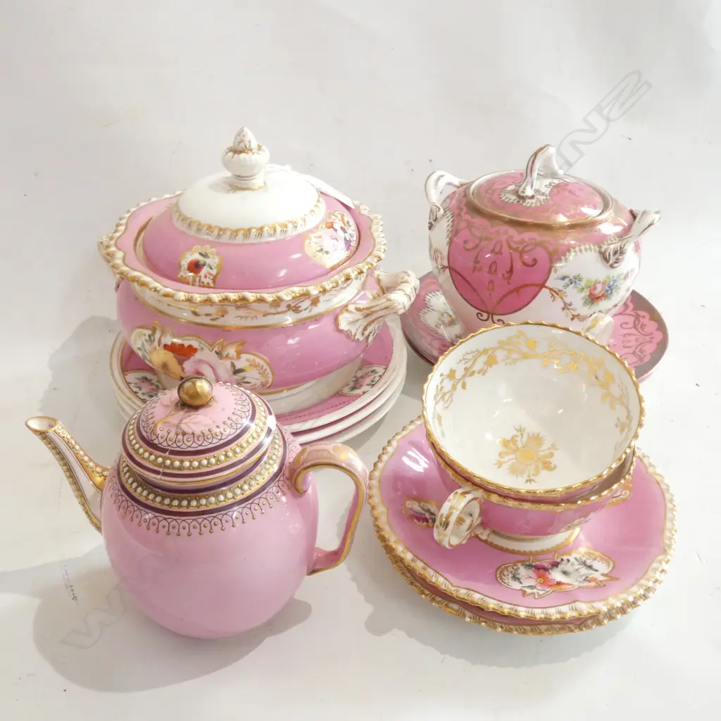 12 PCES PINK & GILT 19thC CHINA; R. WORCESTER ETC Image 1++