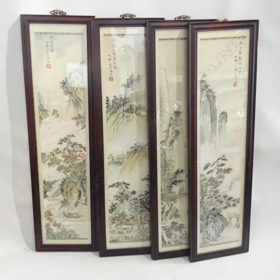 4 CHINESE PAINTED PANELS BY HUYAFO. FRAMED