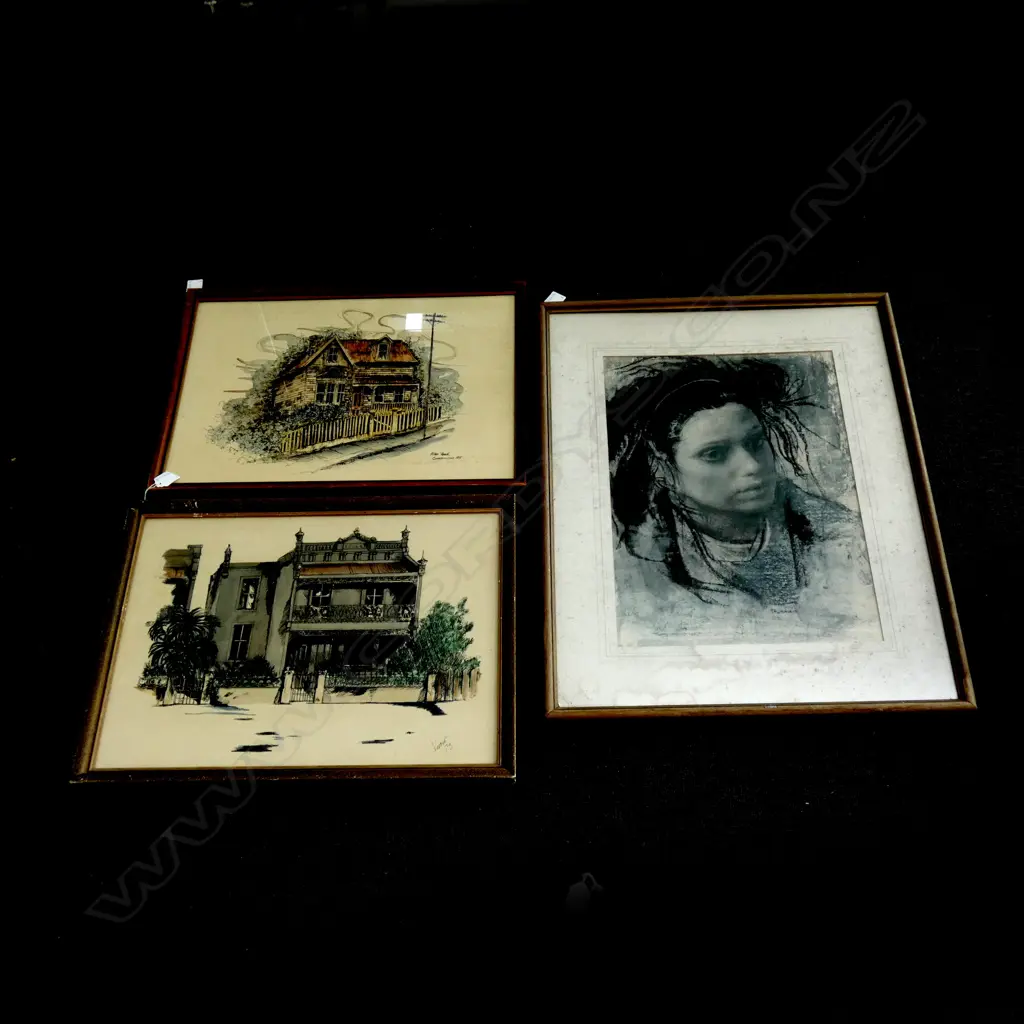 3 ARTWORKS; 2 OLD BUILDINGS + PORTRAIT AF 480x340mm Image 1++