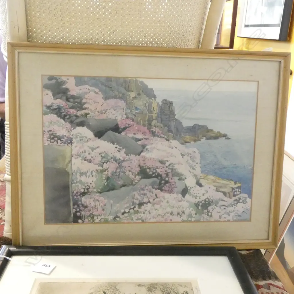 ELANOR HUGHES (nee Waymouth) (1882-1959) W/C CORNWALL COAST, SIGNED. 360 X 250MM Image 1++