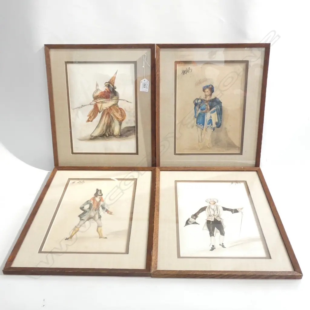 SET 4 ANTIQUE WATERCOLOURS OF GENTS INCLUDES A WIZARD.. Image 1++
