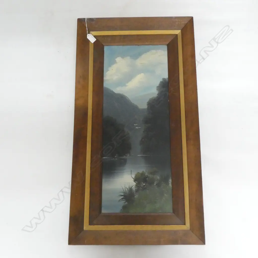 PAUL WREN 'WAIRAU RIVER' COLONIAL OIL IN ORIG. OAK FRAME 625x240mm Image 1++