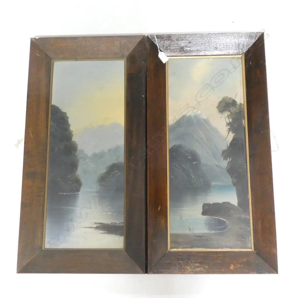 2 PAUL WREN COLONIAL LANDSCAPE OILS 'MILFORD SOUND' & 'MOTUEKA RIVER' 590x235mm Image 1++