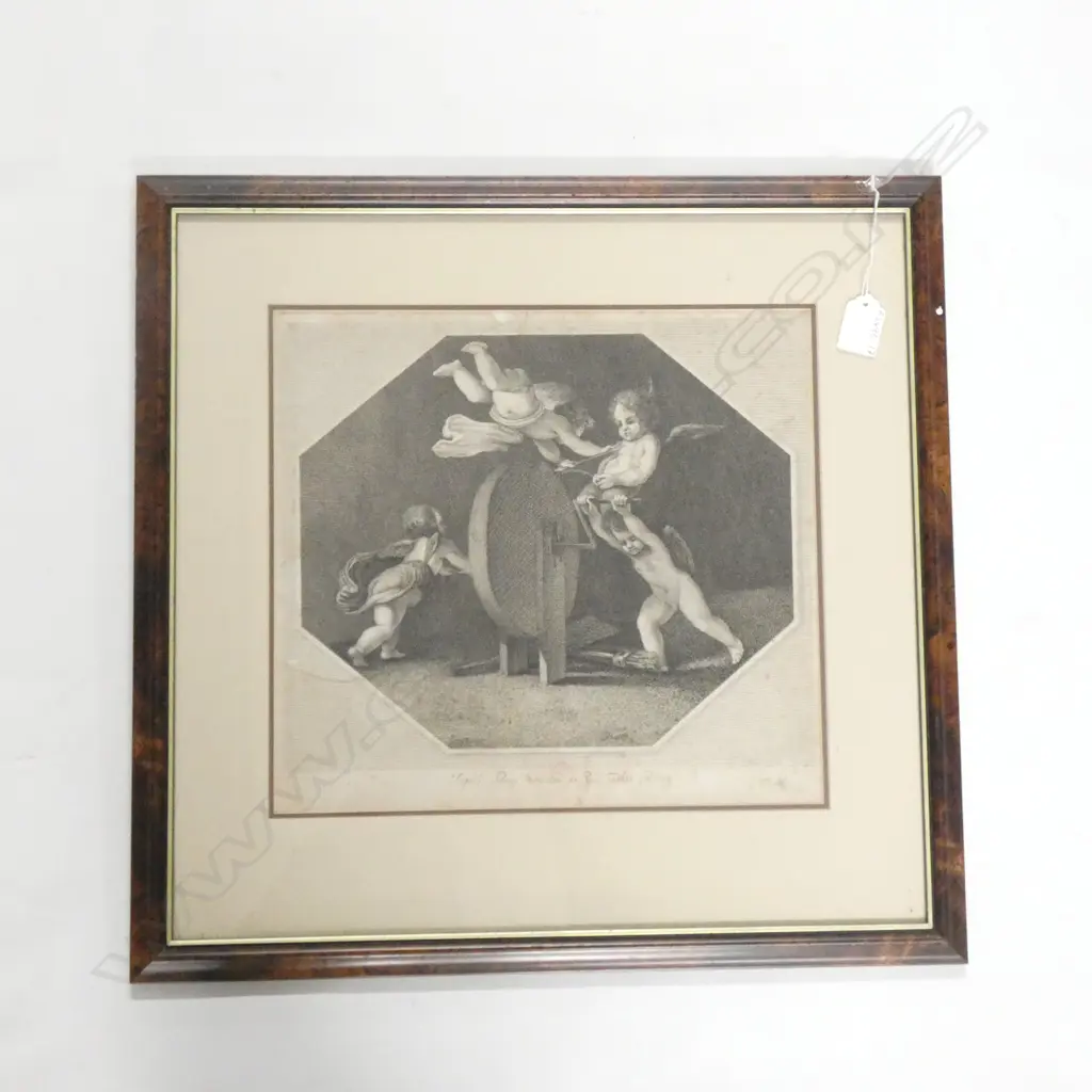 FRAMED OLD PRINT OF CUPIDS 320 X 300MM Image 1++