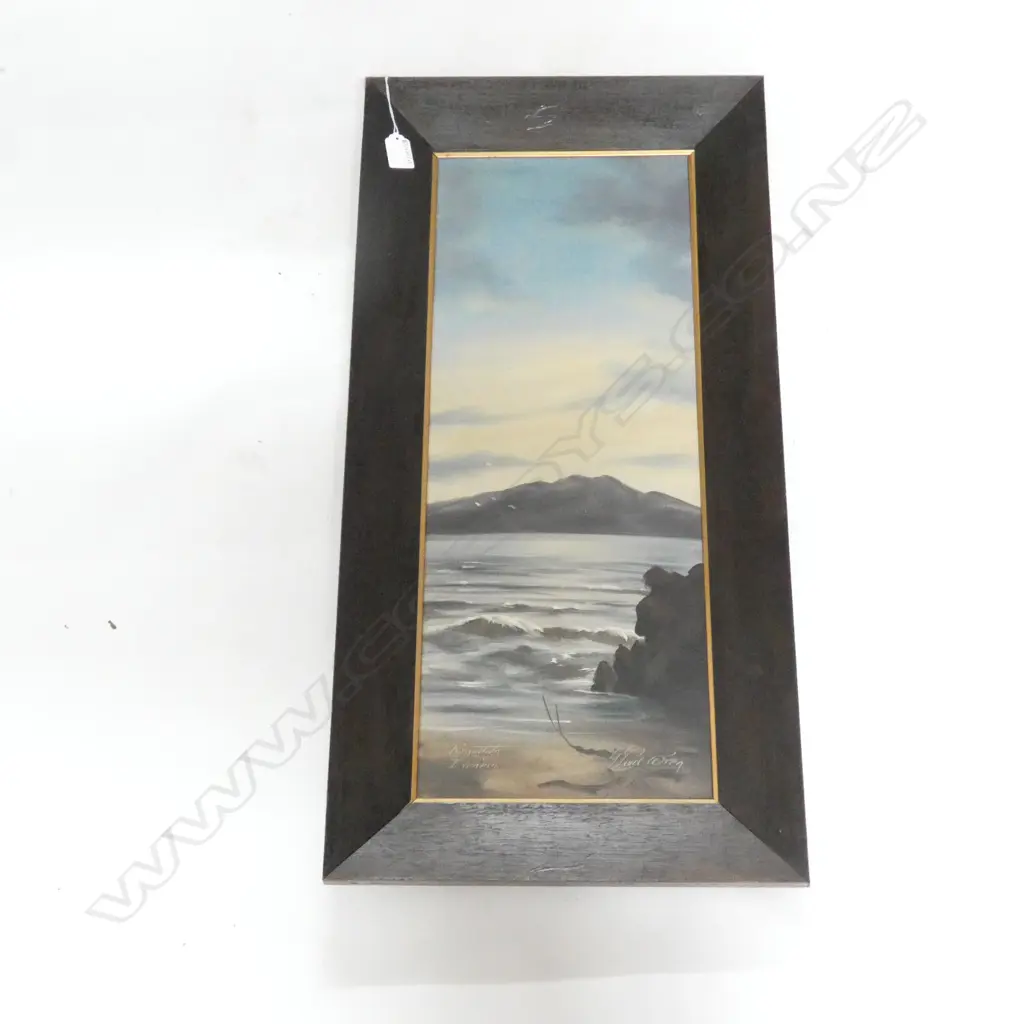 PAUL WREN COLONIAL LANDSCAPE OIL 'RANGITOTO EVENING' 595x235mm Image 1++