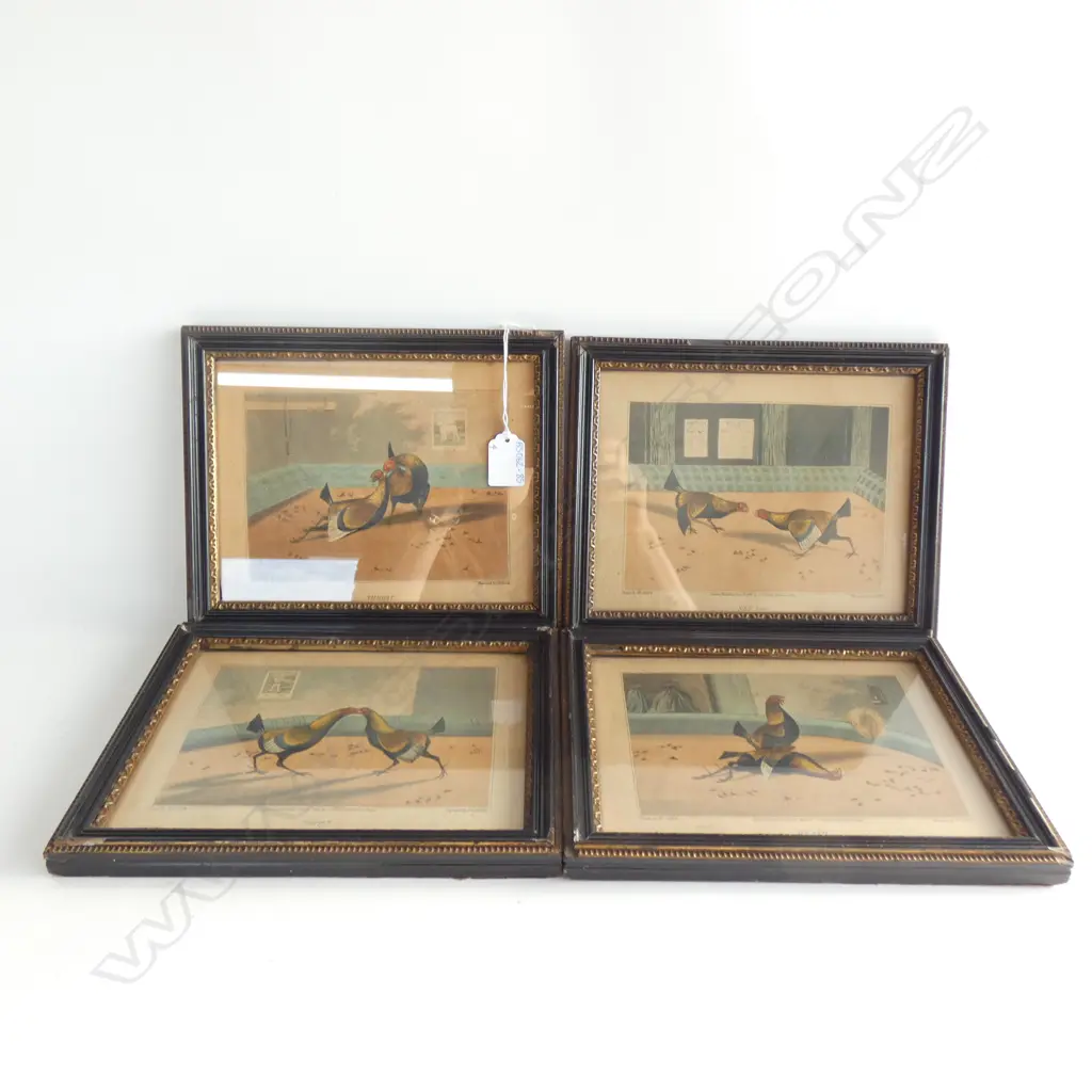 SET OF 4 FRAMED COCK FIGHTING ENGRAVINGS BY H ALKEN 170 X 130MM Image 1++