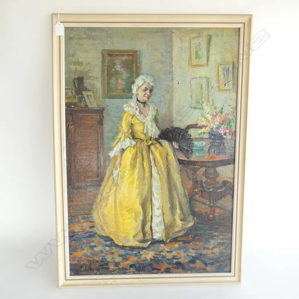 IDA CAREY 1891-1982 WOMAN IN YELLOW COURT DRESS OIL c.1958 745x505mm Image 1++