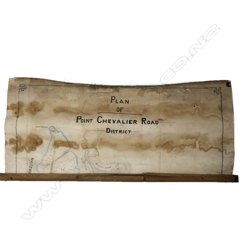 POINT CHEVALIER LATE 19THC PAINTED PART MAP, 470 x 1070MM Image 1++