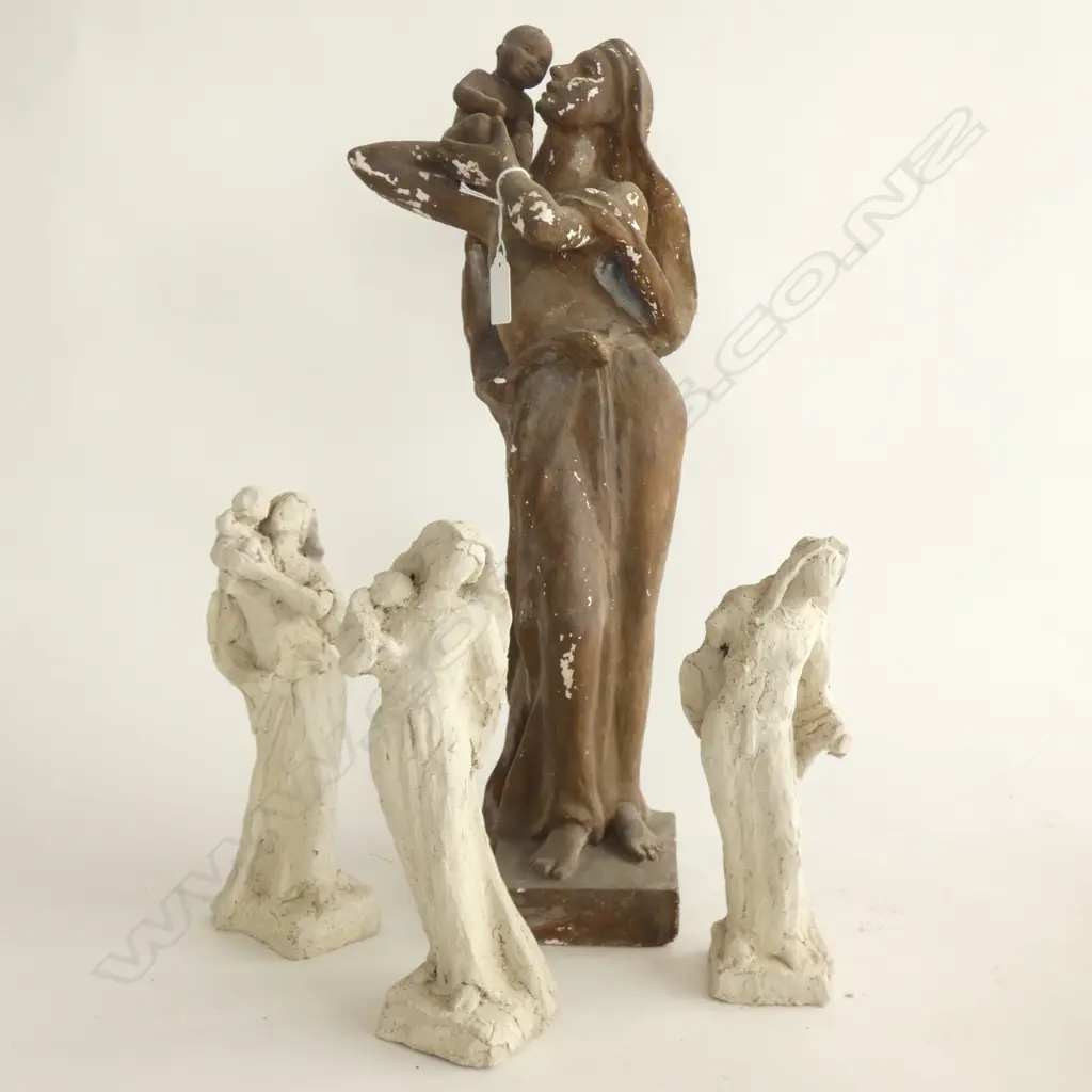 MONA MALCOLM; PLASTER OF MOTHER & CHILD H.490mm+ 3 MARQUETTES Image 1++
