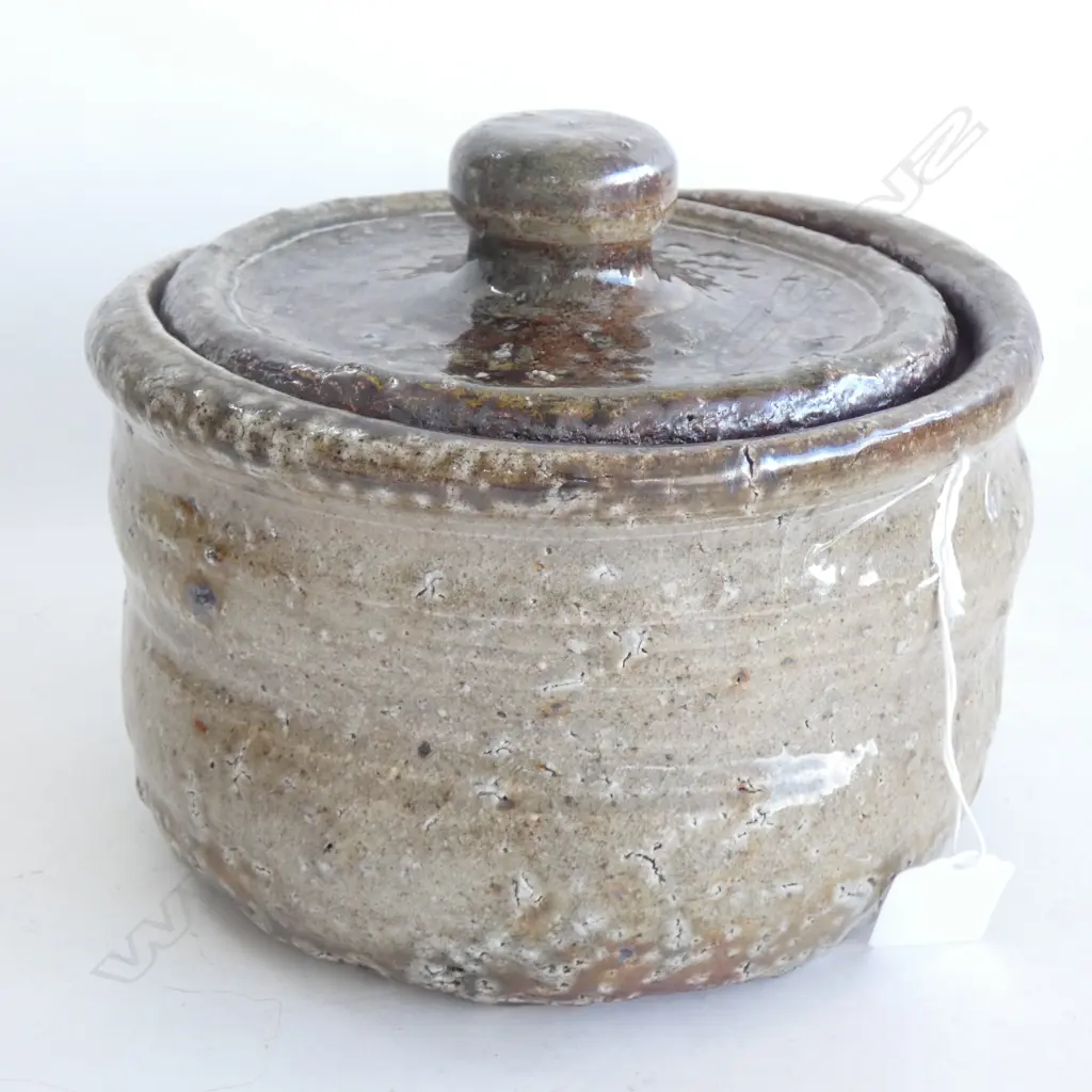 JAPANESE? SALT GLAZED LIDDED CONTAINER 200mm dia Image 1++