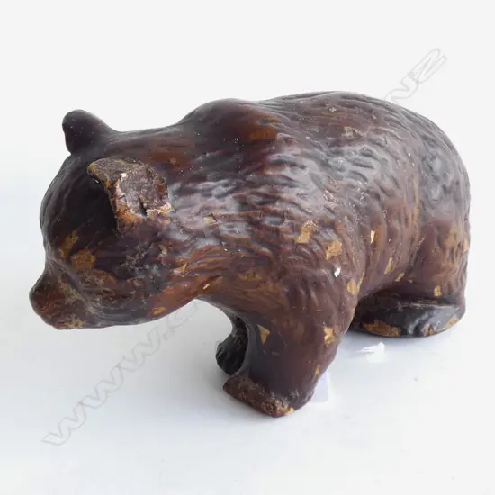 ANTIQUE HARD PLASTER COLD PAINTED BLACK BEAR L.190mm