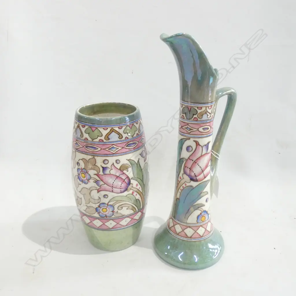 2 PCES CHARLOTTE RHEAD BURSLEY WARE VASE & JUG H.335mm Image 1++
