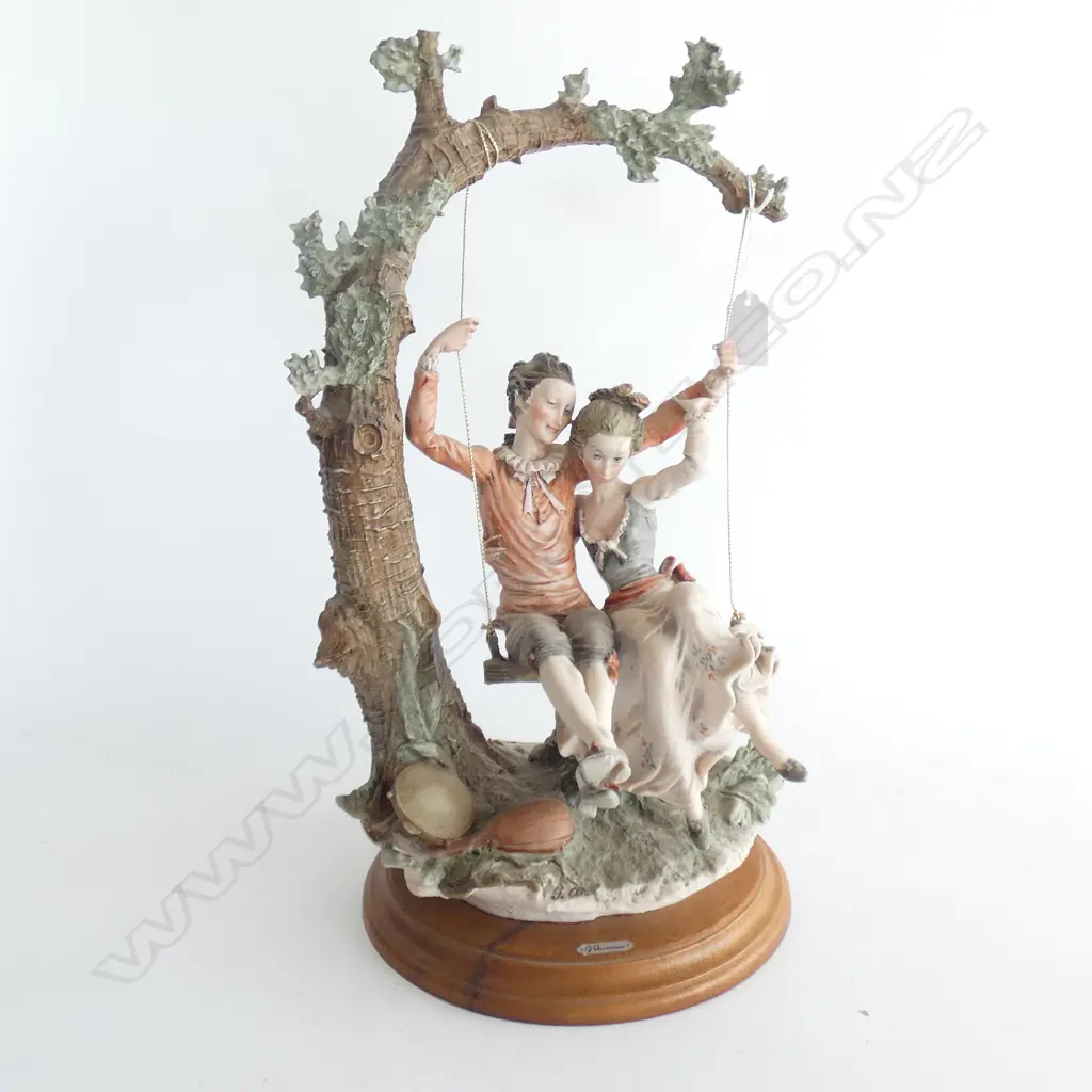 ITALIAN CAPODIMONTE COUPLE ON SWING H.420mm Image 1++