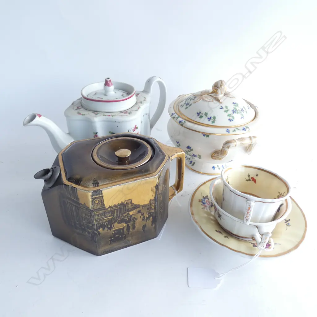 2 TEAPOTS; RIDGWAY & REGENCY + DENBY LIDDED BOWL & COALPORT C/S TRIO Image 1++