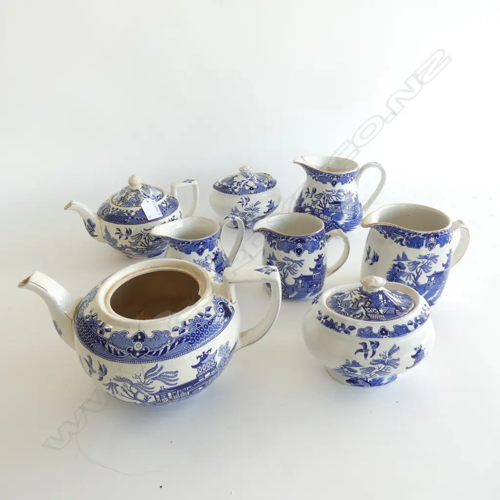 8 PCES BURLEIGH WARE; 4 JUGS (2 AF), 2 TEAPOTS AF + PR LIDDED SUGAR BOWLS Image 1++