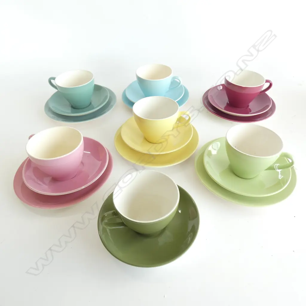 7 MOSTLY CROWN LYNN COLOUR GLAZE TRIOS... Image 1++