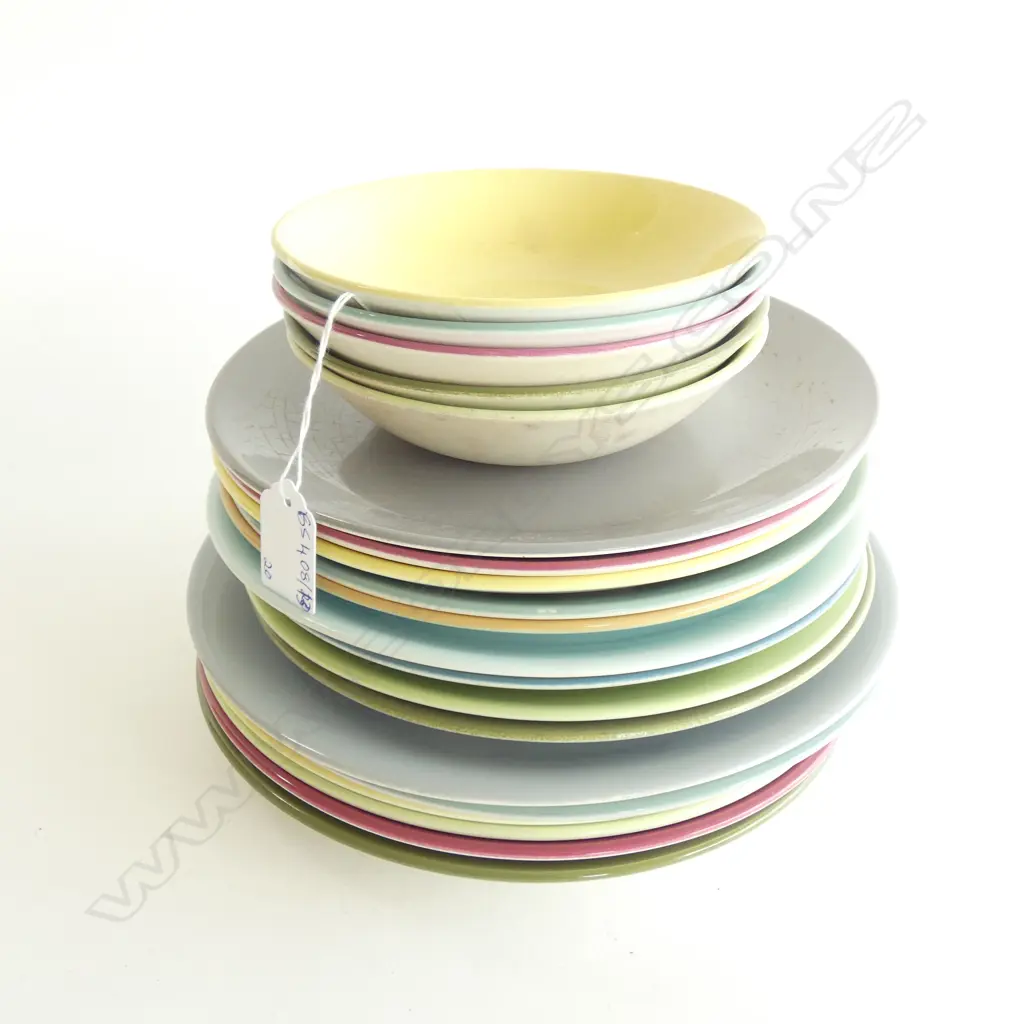 15 PLATES MOSTLY CROWN LYNN COLOURGLAZE 250mm dia + 5 CEREAL BOWLS... Image 1++