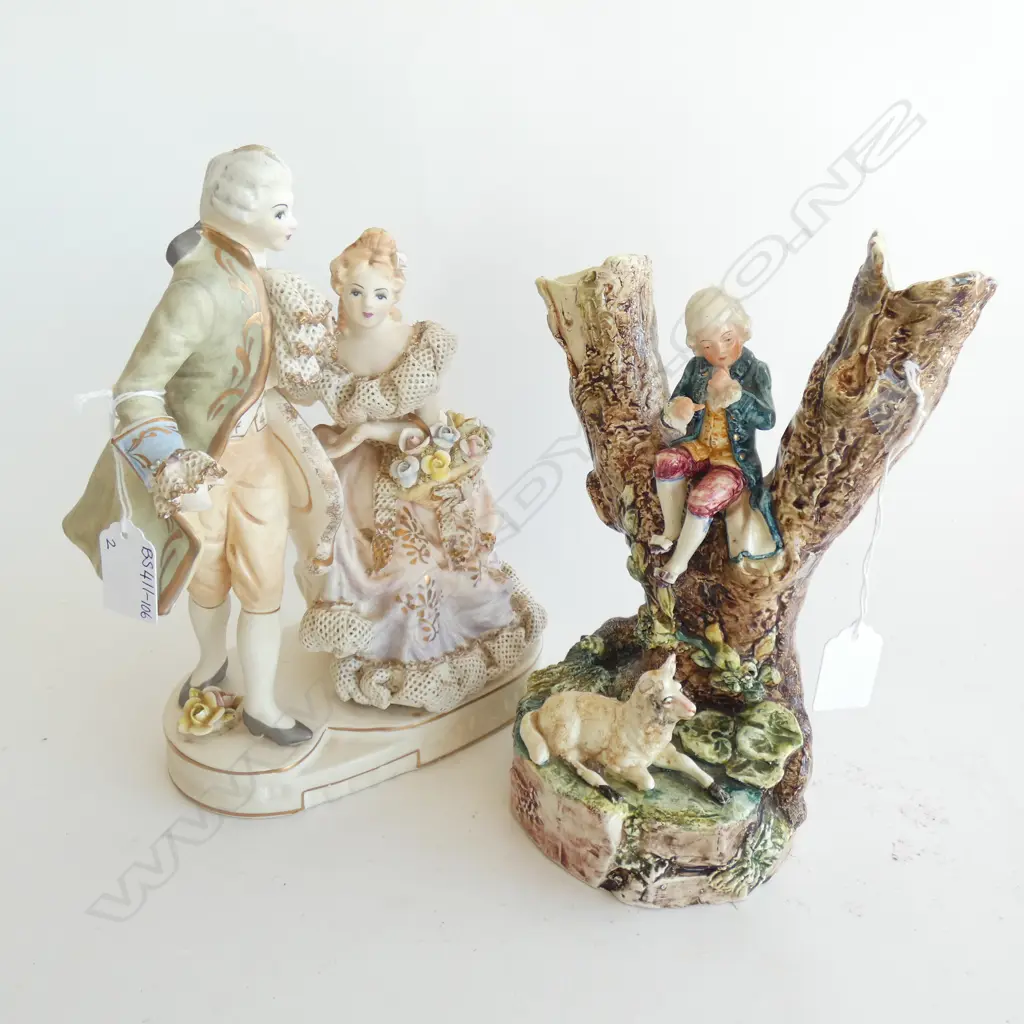 2 VINTAGE PORCELAIN ITALIAN STYLE FIGURINES - LARGEST H. 250MM 1 A/F Image 1++